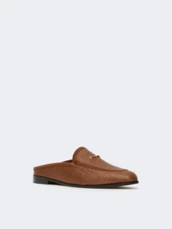 Raffia-effect canvas mules - AMBER BROWN