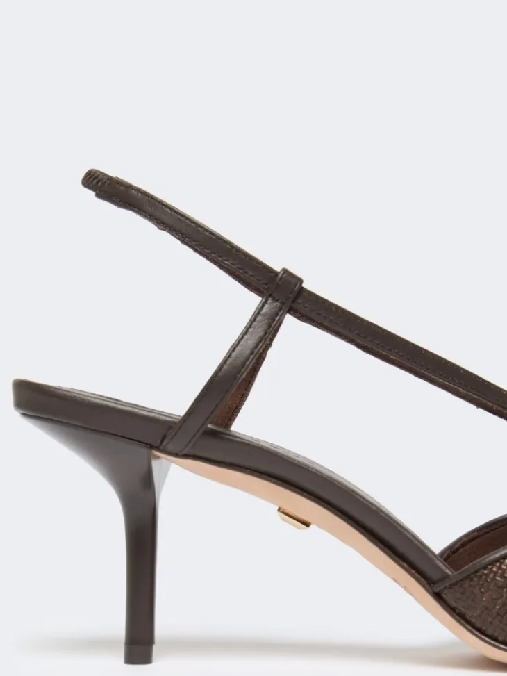 Raffia-look canvas slingbacks - DARK BROWN