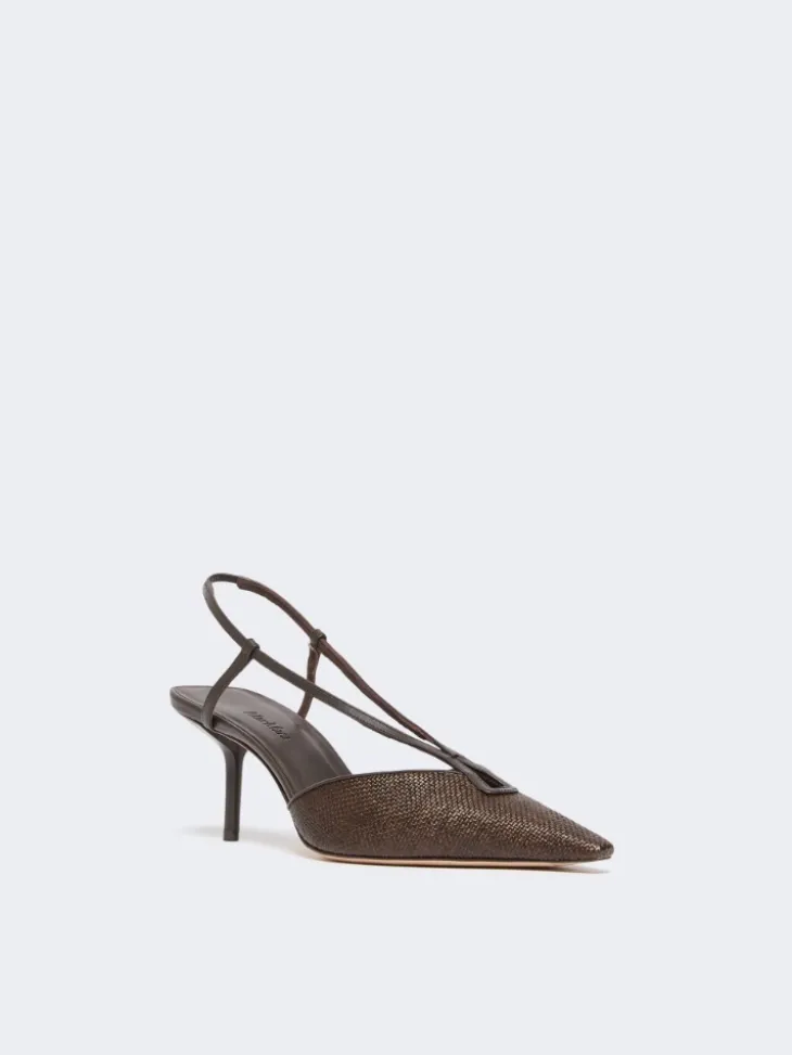 Raffia-look canvas slingbacks - DARK BROWN