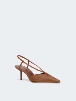 Raffia-look canvas slingbacks - AMBER BROWN