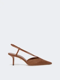 Raffia-look canvas slingbacks - AMBER BROWN