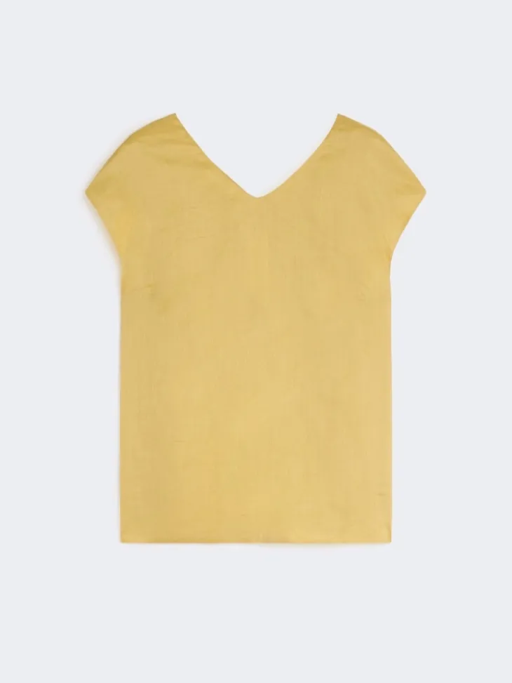 Ramie canvas blouse - BRIGHT YELLOW