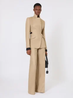 Regular-cut trousers in linen basketweave - CAMEL