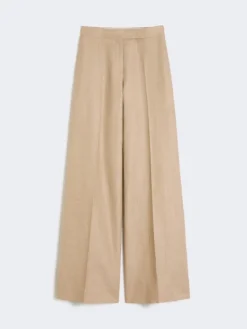 Regular-cut trousers in linen basketweave - CAMEL