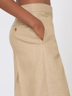 Regular-cut trousers in linen basketweave - CAMEL