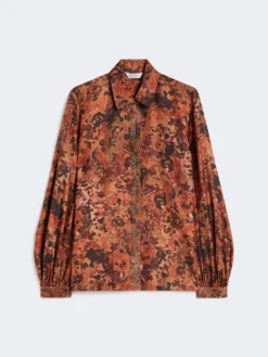 Relaxed-fit printed silk shirt - TERRA COTTA