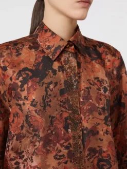 Relaxed-fit printed silk shirt - TERRA COTTA