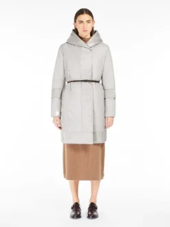 Reversible down jacket in water-repellent satin - SAND