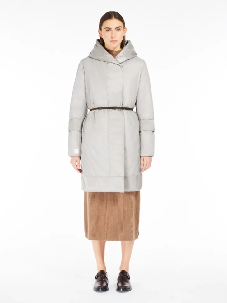 Reversible down jacket in water-repellent satin - SAND