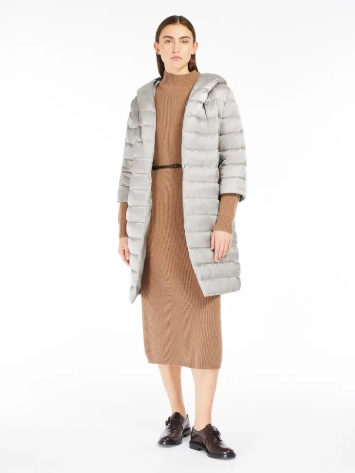 Reversible down jacket in water-repellent satin - SAND