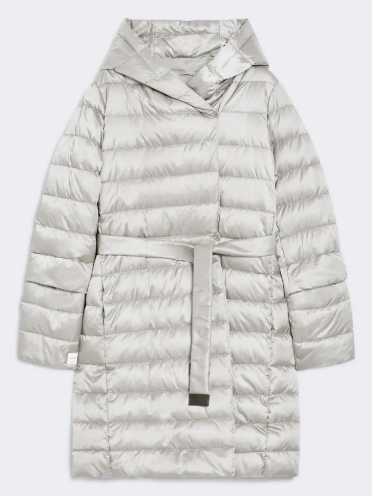 Reversible down jacket in water-repellent satin - SAND
