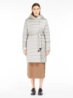 Reversible down jacket in water-repellent satin - SAND