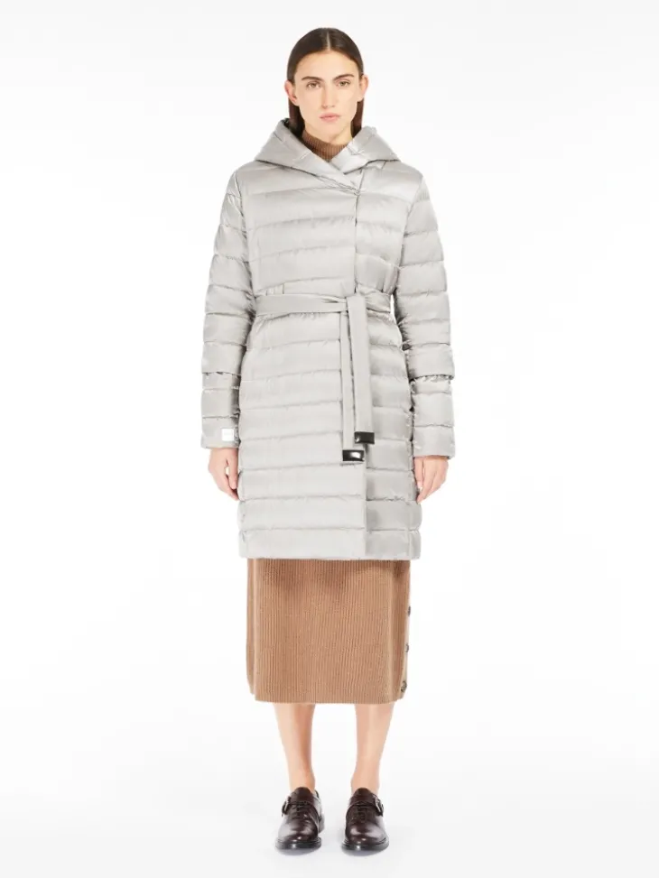 Reversible down jacket in water-repellent satin - SAND