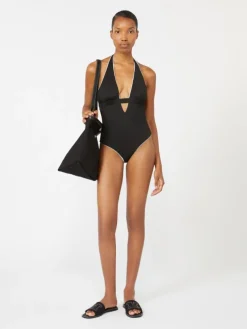 Reversible nylon V-neck swimsuit - BLACK