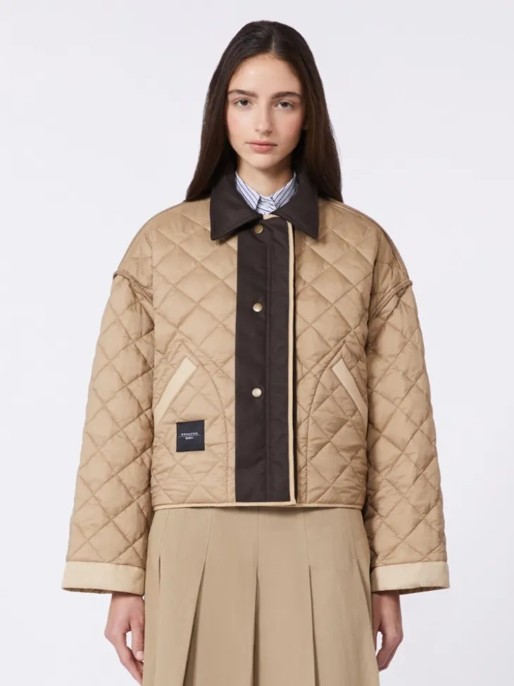 Reversible padded jacket in water-repellent fabric - BEIGE