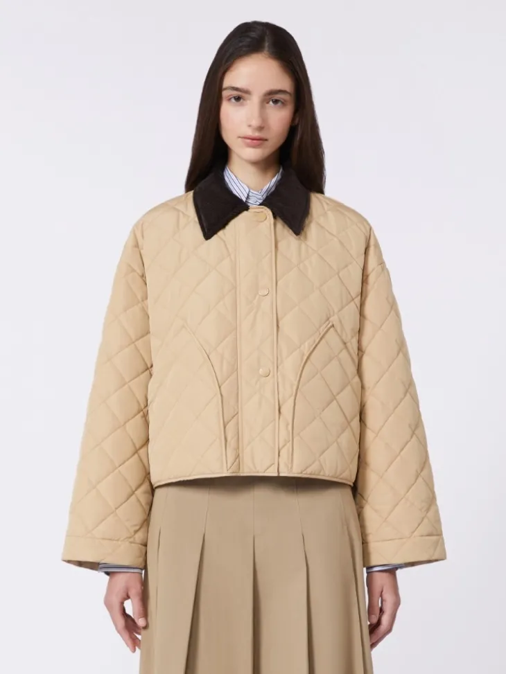 Reversible padded jacket in water-repellent fabric - BEIGE