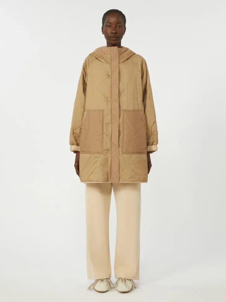 Reversible padded parka in water-repellent canvas - BEIGE