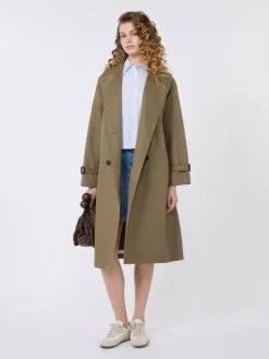 Reversible water-repellent gabardine trench coat - MUD