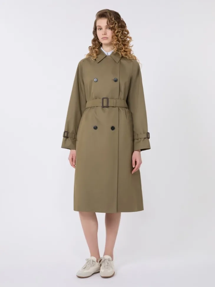 Reversible water-repellent gabardine trench coat - MUD