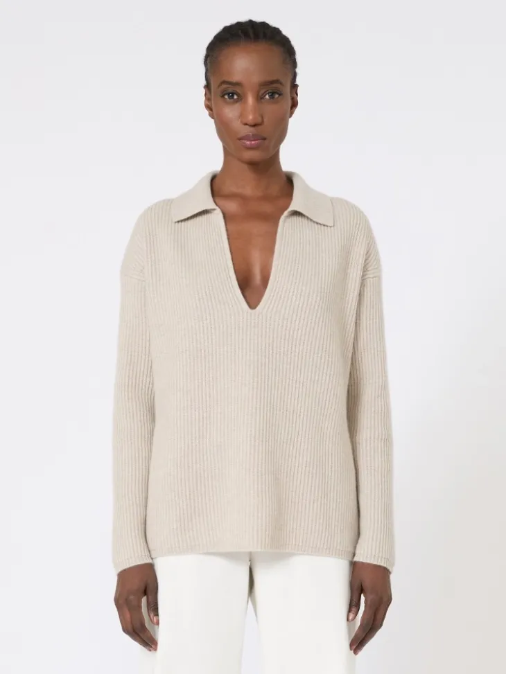 Ribbed cashmere jumper - BEIGE