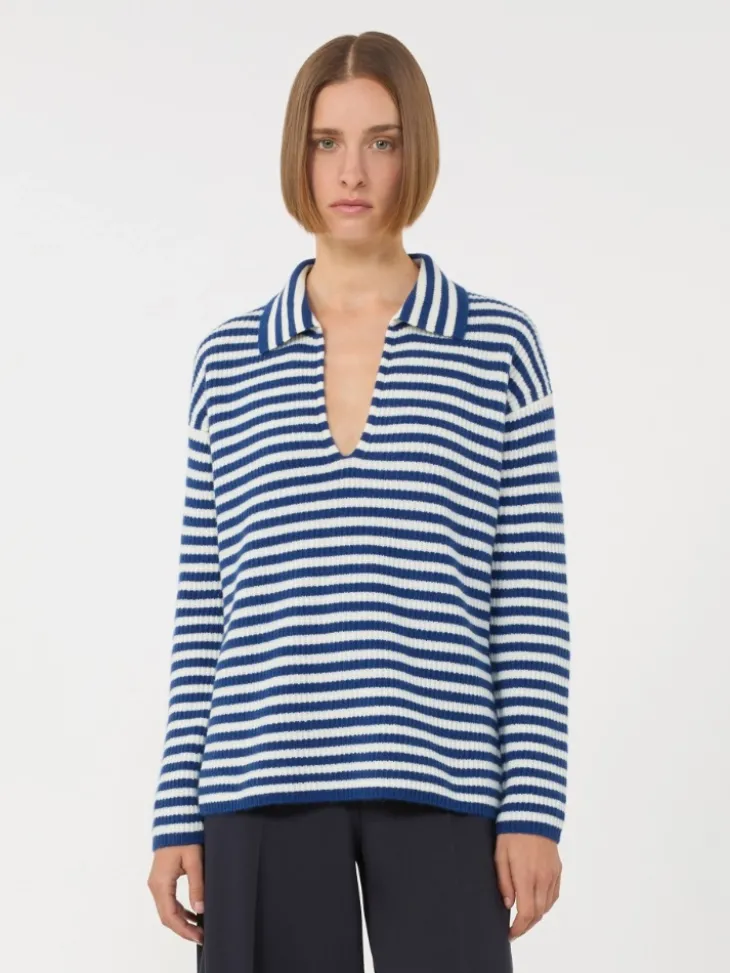 Ribbed cashmere jumper - WHITE BLUE
