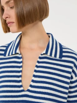 Ribbed cashmere jumper - WHITE BLUE