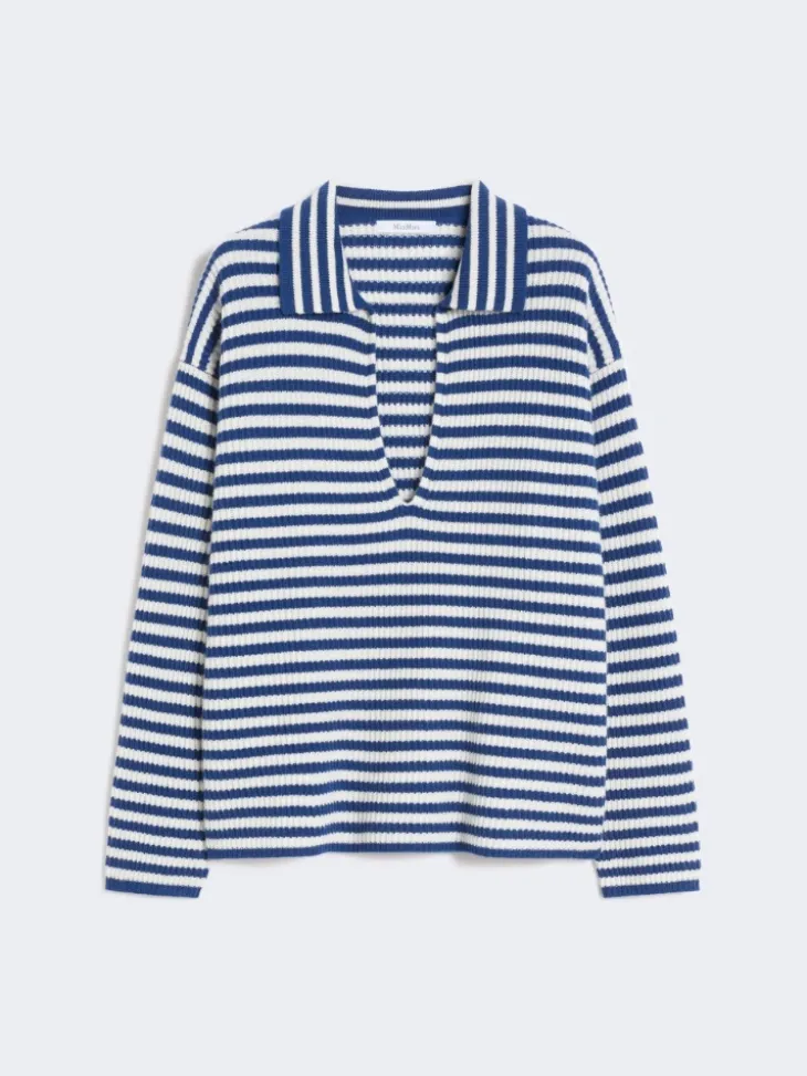 Ribbed cashmere jumper - WHITE BLUE