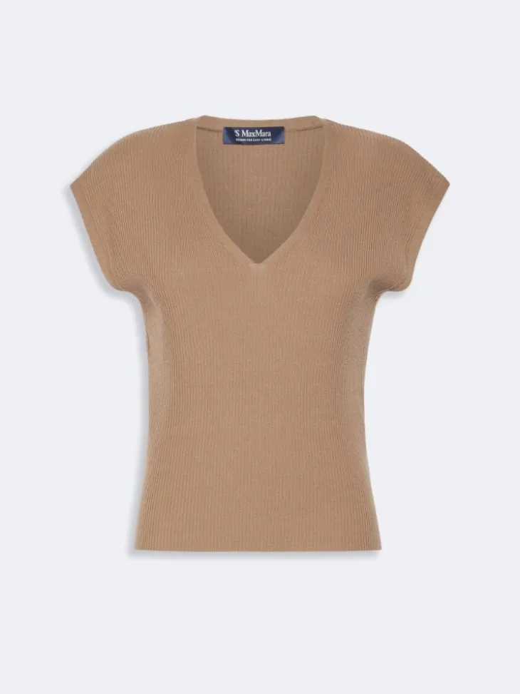 Ribbed woollen yarn gilet - CAMEL