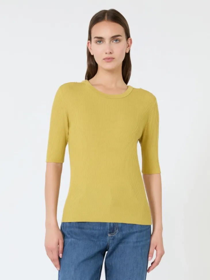 Ribbed woollen yarn jumper - YELLOW