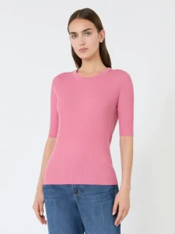 Ribbed woollen yarn jumper - PINK