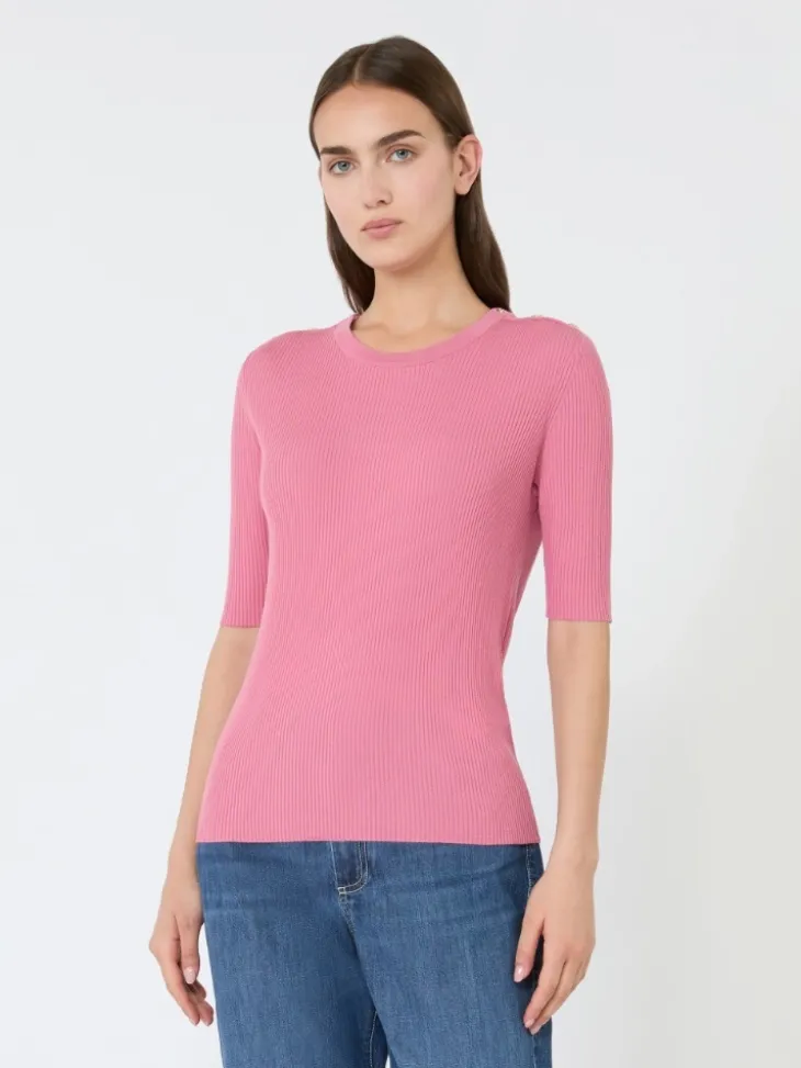 Ribbed woollen yarn jumper - PINK