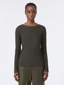 Ribbed woollen yarn jumper - KAKI