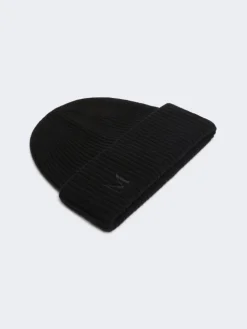 Rib-knit cashmere beanie hat - BLACK
