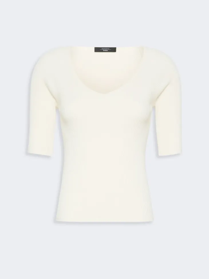 Rib-knit stretch viscose sweater - ECRU