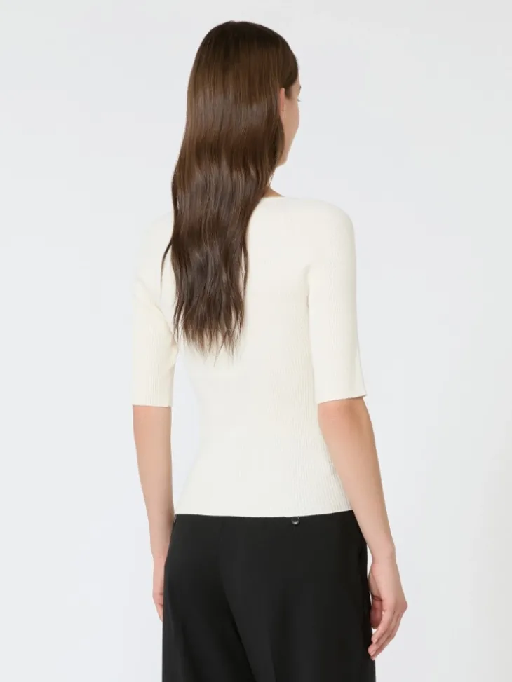 Rib-knit stretch viscose sweater - ECRU