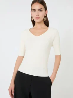 Rib-knit stretch viscose sweater - ECRU