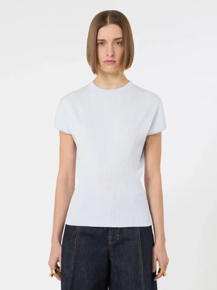Rib-knit viscose sweater - LIGHT BLUE