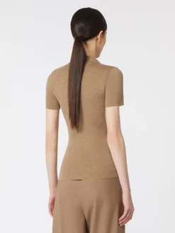 Rib-knit wool polo shirt - GOLD BEIGE BROWN