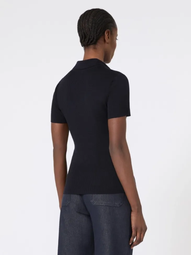 Rib-knit wool polo shirt - ULTRAMARINE