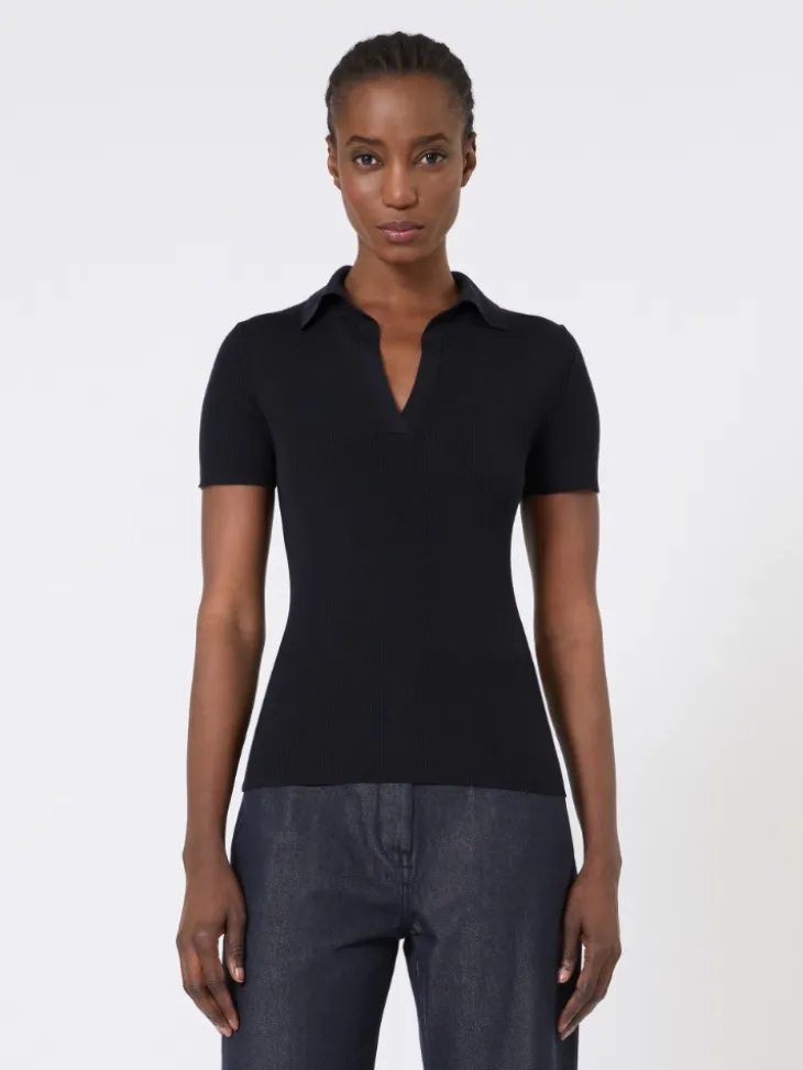 Rib-knit wool polo shirt - ULTRAMARINE
