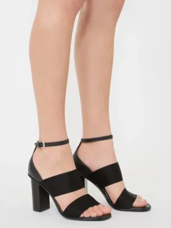 Sandals in calfskin and elasticated webbing - BLACK