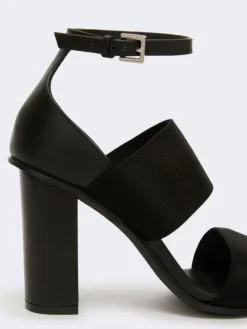 Sandals in calfskin and elasticated webbing - BLACK