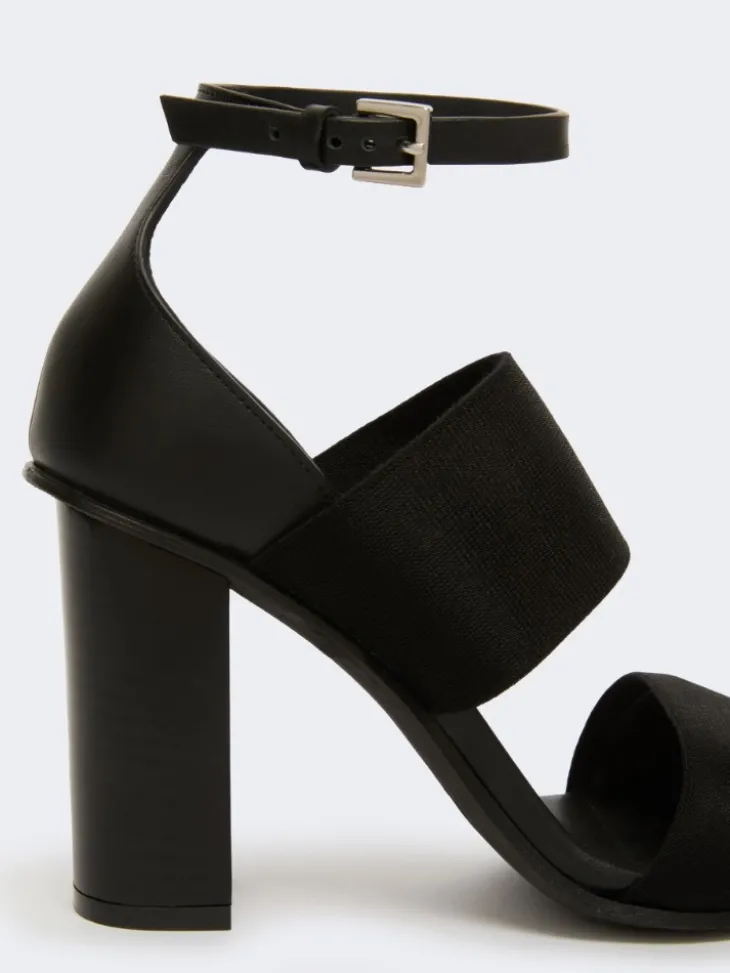 Sandals in calfskin and elasticated webbing - BLACK