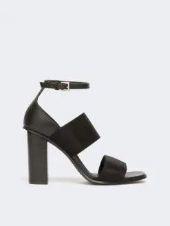 Sandals in calfskin and elasticated webbing - BLACK