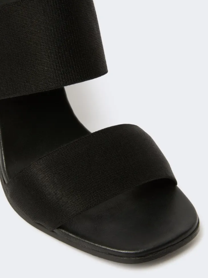 Sandals in calfskin and elasticated webbing - BLACK