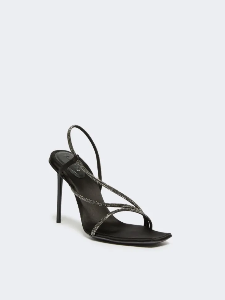 Satin and crystal sandals - BLACK