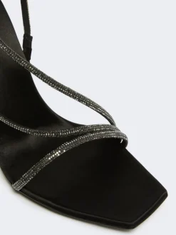 Satin and crystal sandals - BLACK