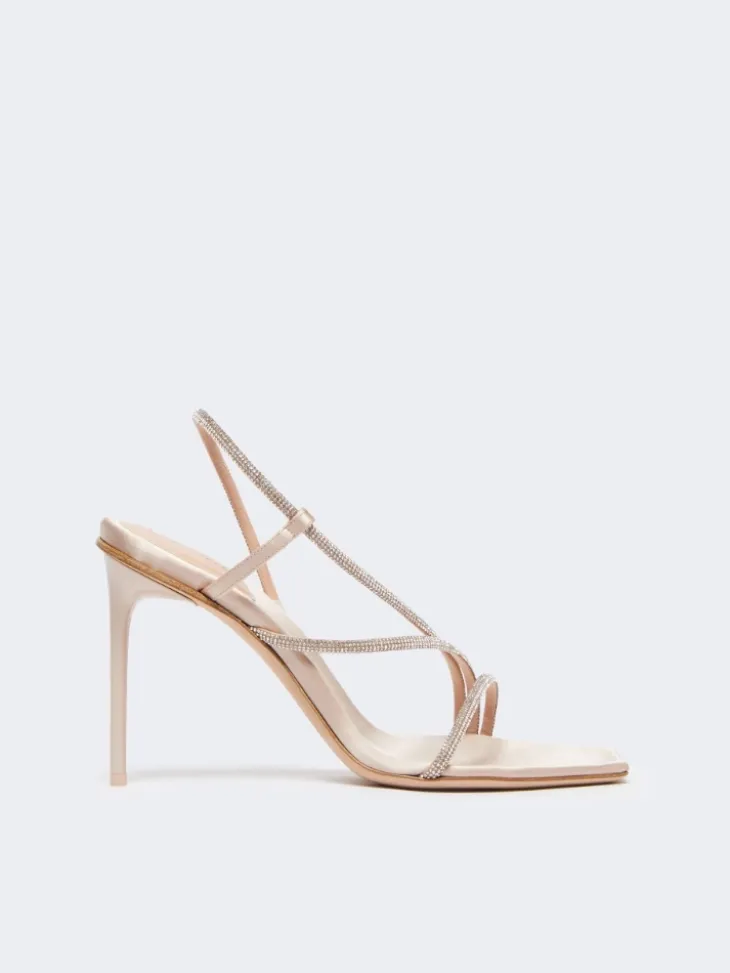 Satin and crystal sandals - BEIGE