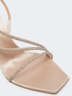 Satin and crystal sandals - BEIGE