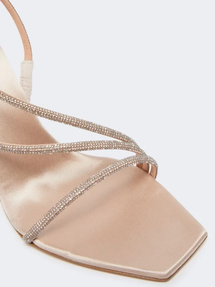 Satin and crystal sandals - BEIGE